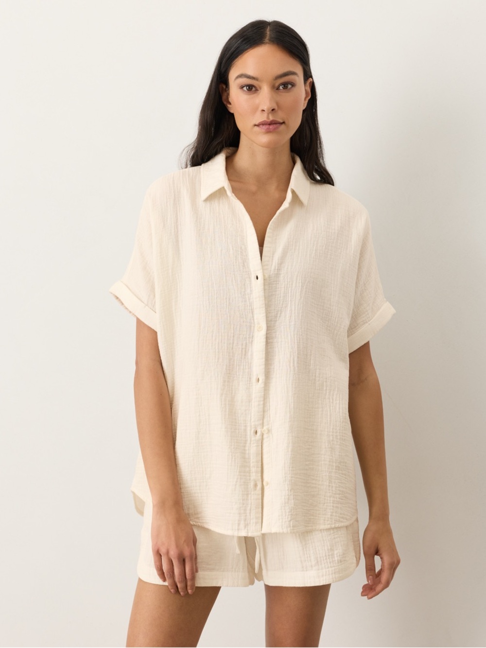 NWT/NIB • Pact Organic Coastal Double Gauze Oversized Shirt in Cream • Large